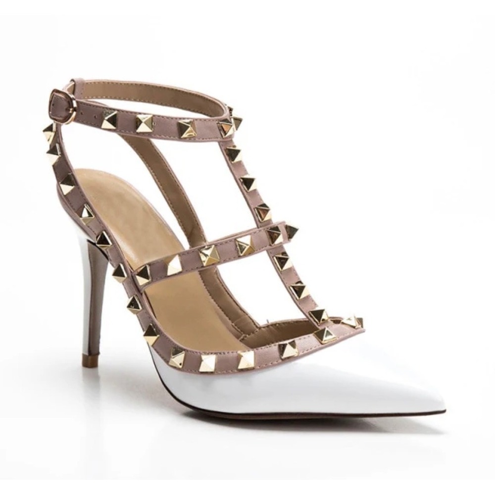 Mix No. 6 Liraven White Patent Studded Caged Pointed Toe Pumps Mens 7M